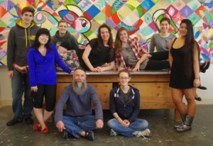 Linfield College art students with mural