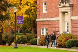 Linfield College students walking