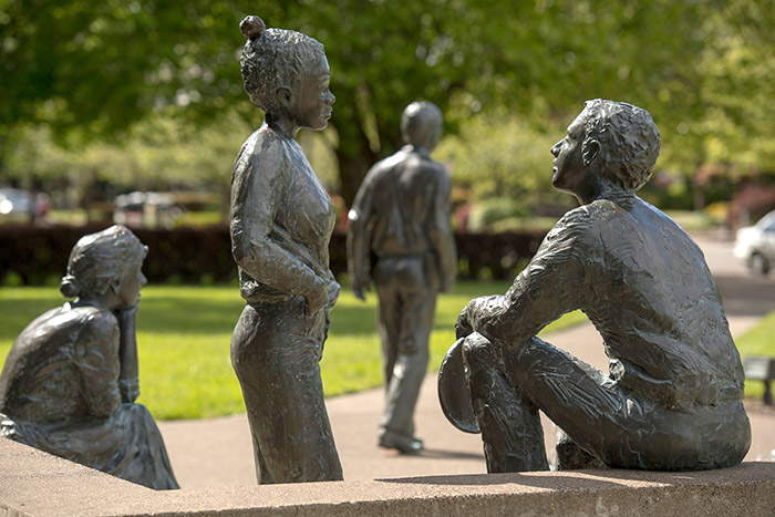 Student statues on campus