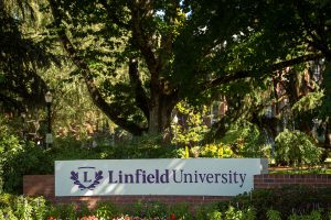 entrance sign of Linfield University