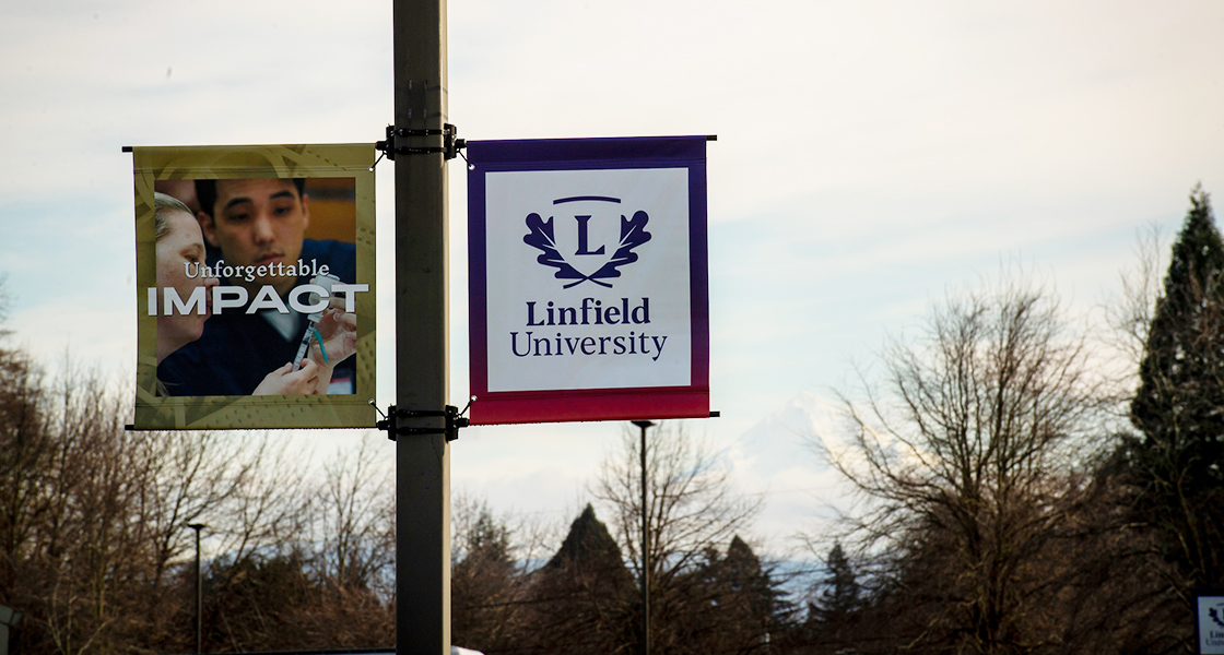 Banners on the Portland campus