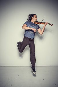 Portrait of rock violinist Aaron Meyer