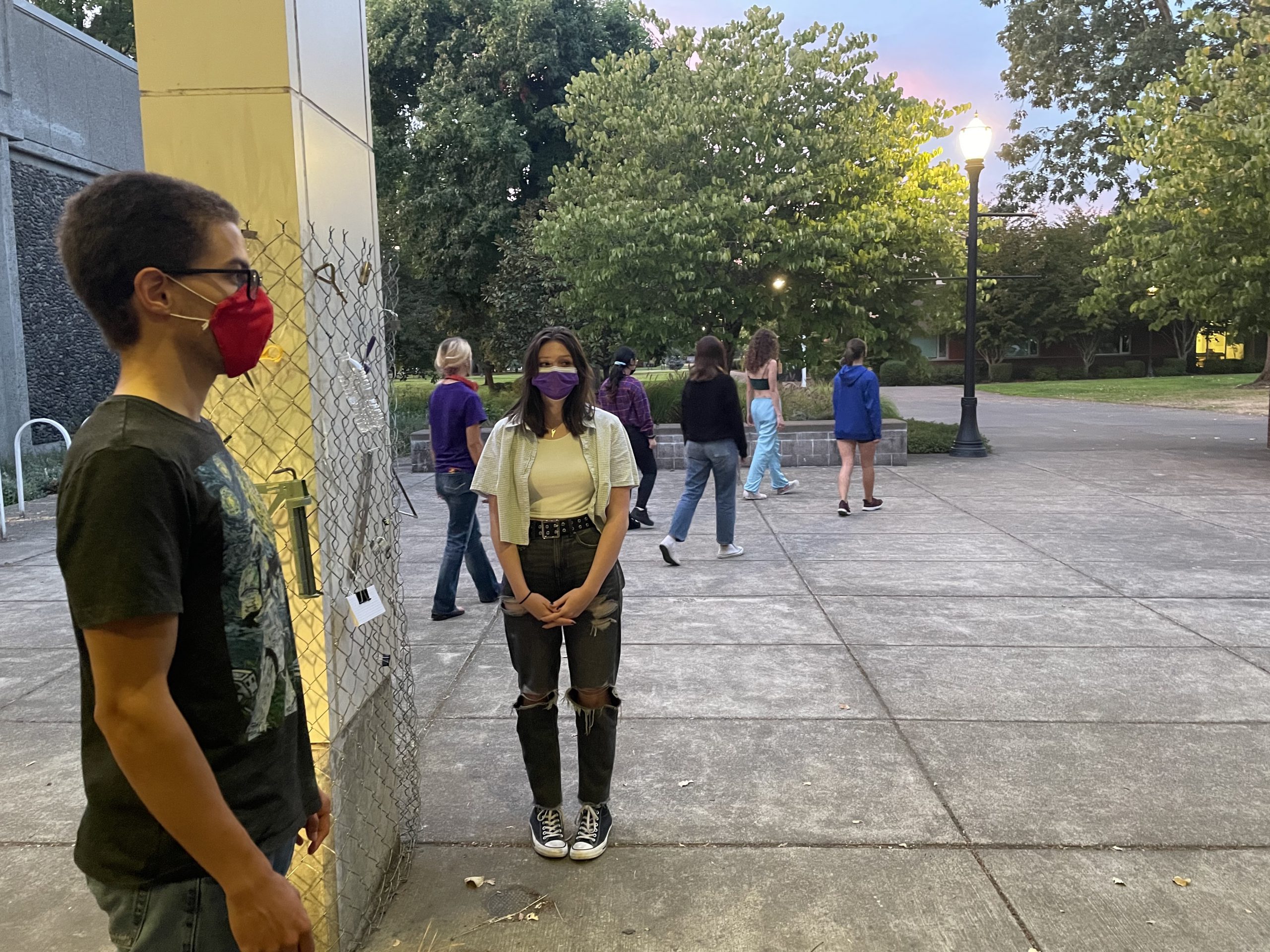 Student cast members rehearse performance art for Ground Zero: 2021