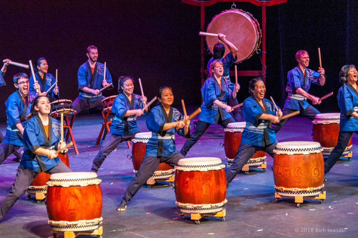 Portland Taiko performs on stage