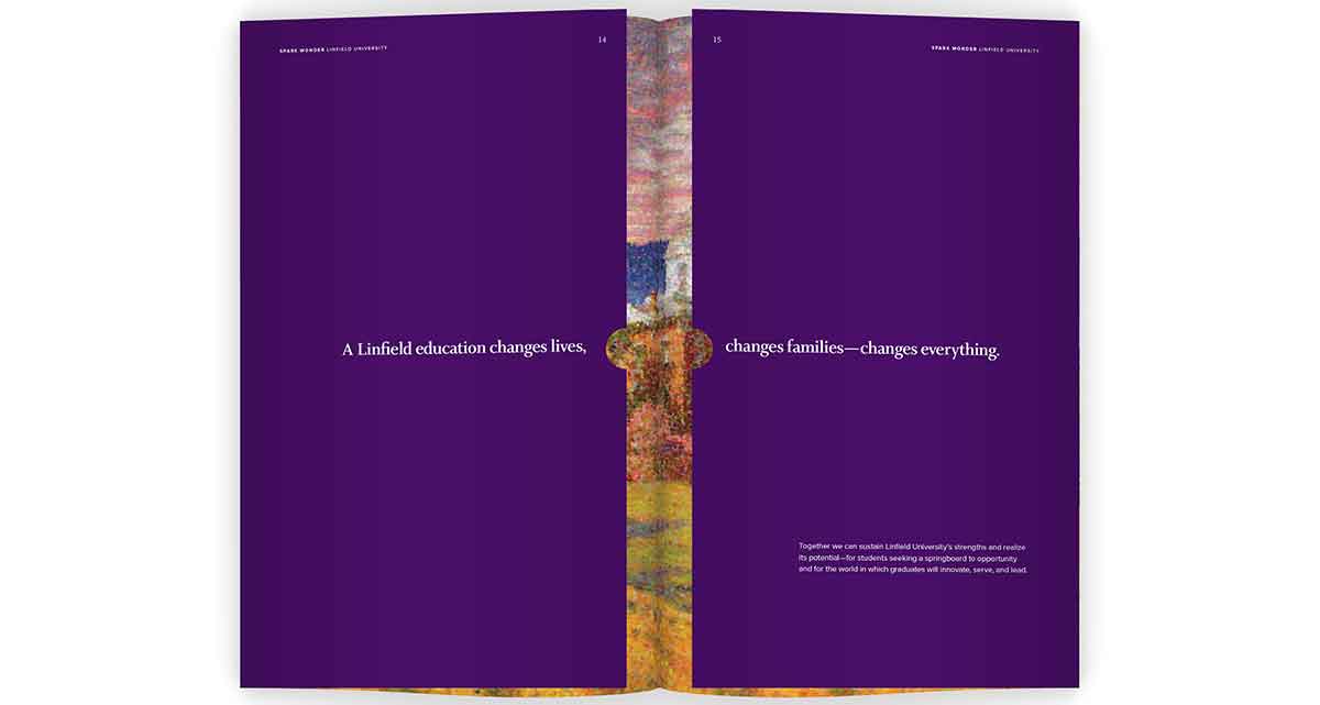 The Linfield University Spark Wonder campaign book.