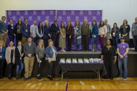 Award winners and nominees assemble for a photo at the annual School of Nursing award ceremony. 