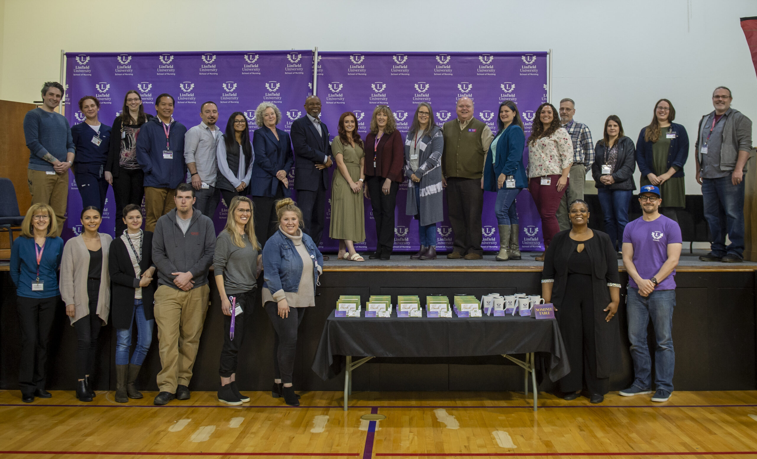 Award winners and nominees assemble for a photo at the annual School of Nursing award ceremony.