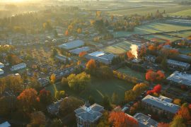 An aerial view of Linfield University's McMinnville campus. 