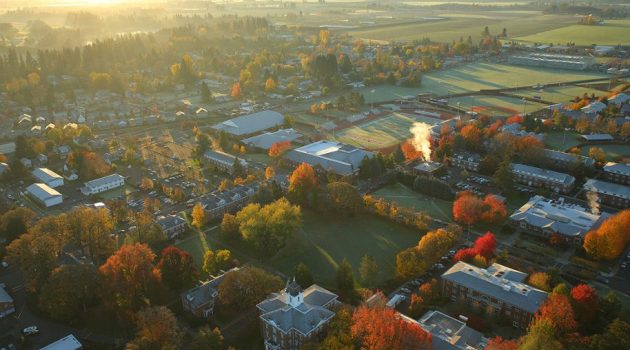 An aerial view of Linfield University's McMinnville campus.