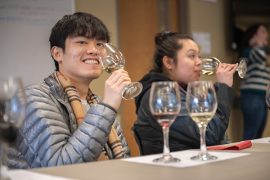 Students during a wine tasting hosted by Marcus Johnson.