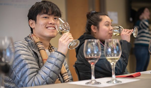 Students during a wine tasting hosted by Marcus Johnson.