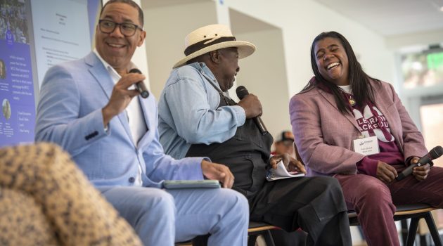 Marcus Johnson, Mac McDonald and Fern Stroud participate in a panel discussion.