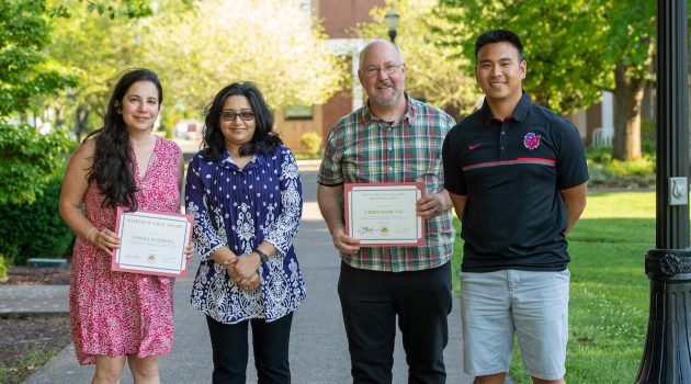 Professors Yanna Weisberg, Sreerupa Ray, Chris Dalvig and Cisco Reyes smile at the camera