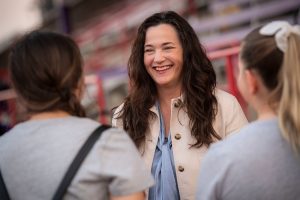 Beth Concepción talks to students at Cat Camp. 