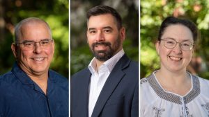 Linfield employees Lee Bakner, Joe Latulippe and Michele Tomseth completed a higher education leadership program in fall 2023.