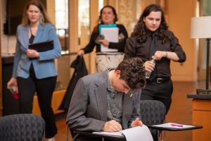 The Linfield debate team hosted three Irish national champions just before St. Patrick's Day.