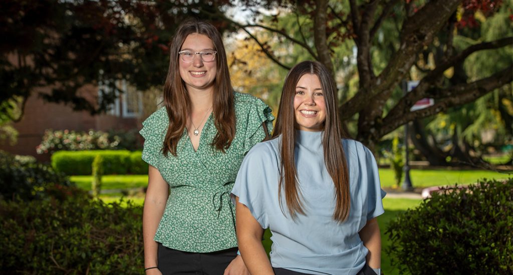 Linfield journalism students Tori Schuller (left) and Mariah Johnston (right) chosen for the Charles Snowden Program for Excellence in Journalism.