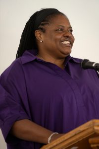 Dean Jennifer Madden smiles during the Black Excellence Ceremony at Linfield University.