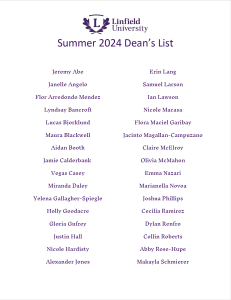 First page of Summer 2024 Dean's List