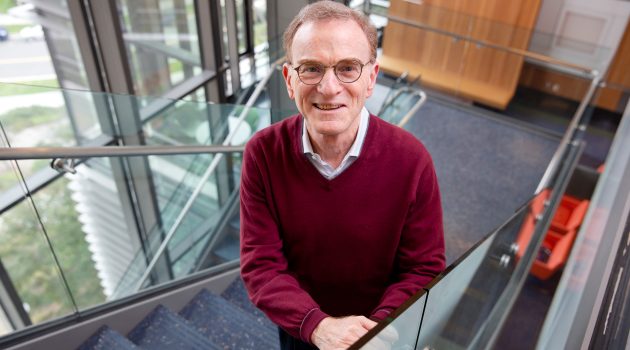 Randy Schekman poses on stairwell