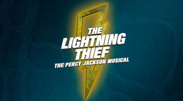 Lightning bolt on a blue background. Text: The Lightning Thief: The Percy Jackson Musical.