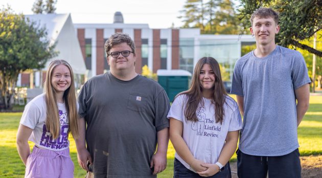 Linfield Review staff members who won awards: Amelia Solt, Kenny McMillen, Mariah Johnston, Jake Downing