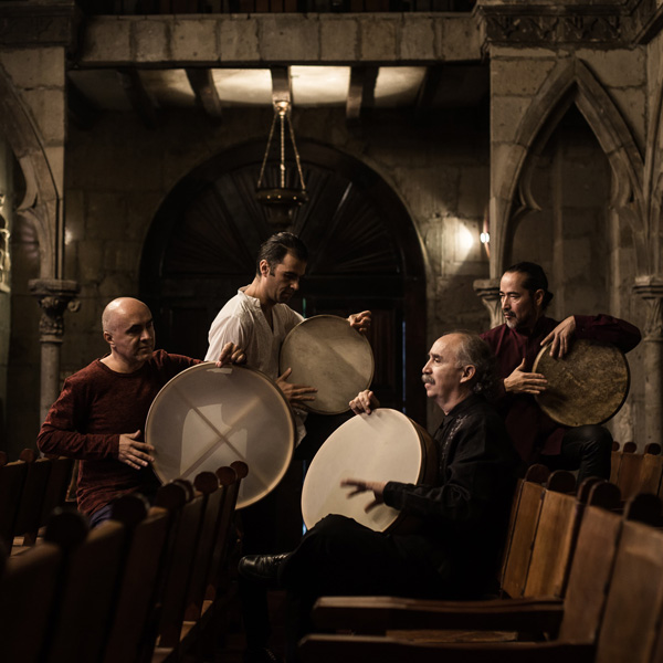Members of Tambuco pose with drums