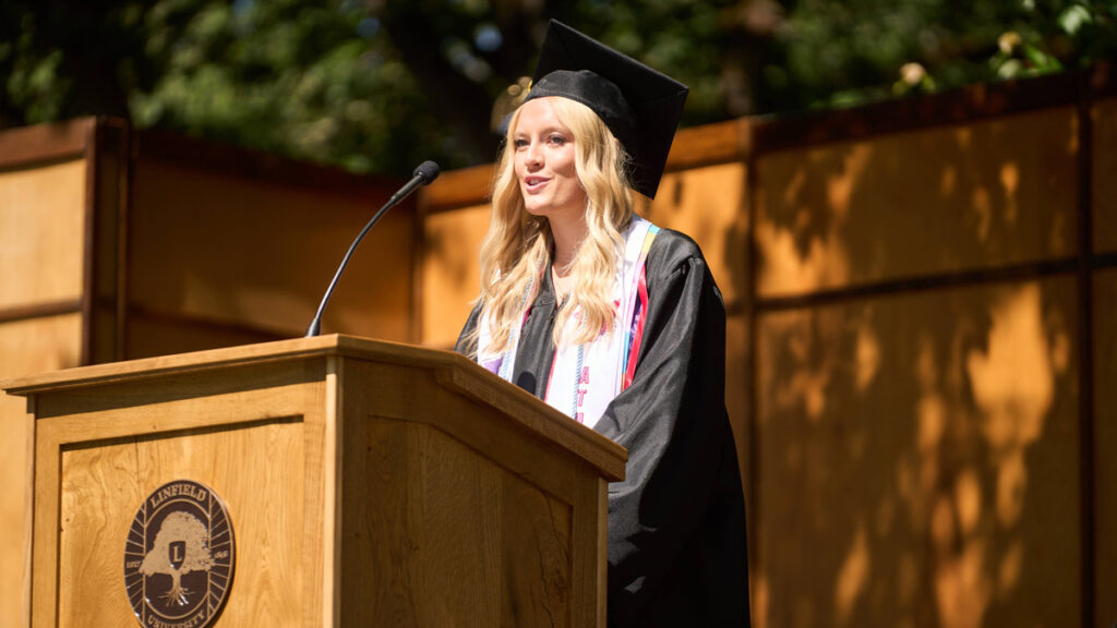 Student speaker Josie Daywitt at podium